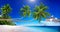 Cruise Ship Beach Sea Palm Tree Concept