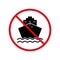 Cruise Ship Black Silhouette Ban Icon. Boat Container Forbidden Zone Pictogram. Cargo Marine Red Stop Symbol. Illegal