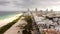 Cruise ship departing Miami Beach aerial scene