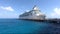 Cruise ship docked, Mahahual village, Costa Maya, Mexico. Mahahual is now a rapidly developing tourist center