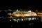 Cruise ship docked at ocean terminal at night