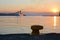 a Cruise ship enters the port at dawn