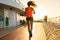 Cruise ship fitness exercise woman run jogging on running tracks on deck of boat. Caribbean travel vacation lifestyle