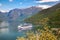 Cruise ship in fjord, Flam, Norway