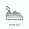 Cruise ship flat line icon. Vector outline illustration of passenger liner, sea tanker. Transatlantic journey thin