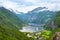 Cruise ship in Geiranger seaport, Norway