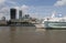 Cruise ship and HMS Belfast in River Thames London