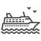 Cruise ship line icon, Sea cruise concept, sail boat on waves sign on white background, sea cruise ship icon in outline