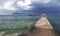 Cruise Ship Liner Stone Pier Dramatic Sky Clouds Cozumel Mexico Waterfront