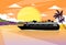 Cruise Ship Liner Tropical Island Sunset Orange