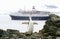 Cruise ship Marco Polo and Chinstrap penguin (Pygoscelis antarctica) at Half Moon Island, Bransfield Strait, Antarctica