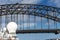 Cruise ship mast about to pass under Sydney Harbour Bridge