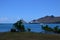 Cruise ship moored off shore on Nuka Hiva