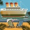 Cruise ship near the shore vector illustration