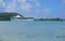 Cruise ship near tropical islet French Polynesia