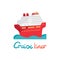 Cruise ship, ocean liner in water. Vector illustration flat