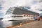 Cruise ship in Oslo habour beside Akershus Fortress