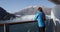 Cruise ship passenger looking at glacier in Glacier Bay Alaska USA