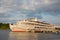 Cruise ship at the pier on river Volga, Russia