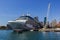 Cruise ship Queen Victoria of the cunard ship fleet docked in Sydney Harbour on a beautiful Blue Day, Australia