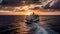 Cruise Ship Sailing into a Fiery Sunset