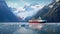 A Cruise Ship Sailing Past The Stunning Glaciers Of Alaska With Snowcapped Mountains. Generative AI