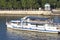 Cruise ship sails along the Moscow river embankment