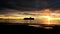 Cruise ship sails on the sunset background