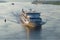 Cruise ship `Sergey Yesenin` on the morning Volga river