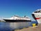 Cruise ship sunrise on Caribbean Port. Cruises docked on port