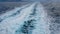 Cruise ship track with calm sea and cloudy sky in the morning at the Aegean Sea.