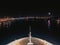 Cruise ship view in the Amsterdam port at night landscape panorama view cruise industry