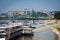 Cruise ships docked on Danube river shore in Budapest