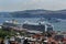 Cruise ships docked in port in Istanbul in Turkey.