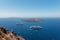 Cruise ships are staying moored in volcanic caldera of Santorini island, Greece