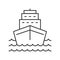 Cruise shop on sea waves outline icon on white background
