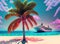 Cruise To Caribbean With Palm tree On Coral Beach. Generative AI