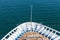 Cruise travel tourism concept - open deck with navigational equipment and pool nose ship cruise liner