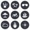 Cruise trip, ship and yacht icons. Travel signs