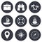 Cruise trip, ship and yacht icons. Travel signs