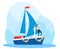 Cruise wedding ship, sea holiday love, happiness holiday, retro honeymoon couple, design, cartoon style vector