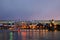 Cruise yachts sails on the Moscow river at evening.