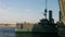 Cruiser Aurora floats on the river Neva