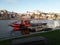 Cruiser boat is waiting for tourists to cruise along 6 bridges on river Douro