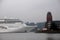 Cruiseship leaving port of Hamburg