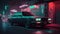 Cruising Down Memory Lane: 80s Car on a Neon-Lit Street