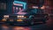 Cruising Down Memory Lane: 80s Car on a Neon-Lit Street