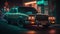 Cruising Down Memory Lane: 80s Car on a Neon-Lit Street