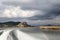 Cruising on a fast boat in river in a cloudy day in Dalyan, Mugla