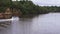 Cruising the scenic river, boat tour. Landscape, summertime,  cloudy day. Wisconsin river, Wisconsin Dells